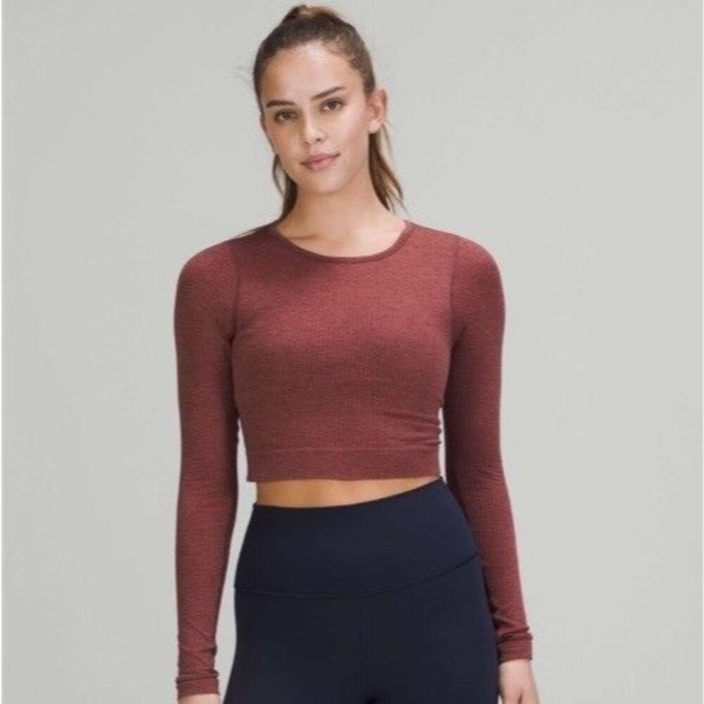 Lululemon Size 6 Ebb to Street Long Sleeve Crop Top Smoky Red